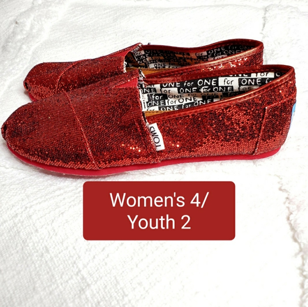 NEW TOMS! - Red Sparkly Slip-Ons